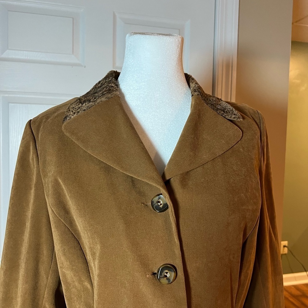 VGT Liz Claiborne Dresses Womens Size 10 Brown Coat With Leopard Print Collar - Picture 2 of 10